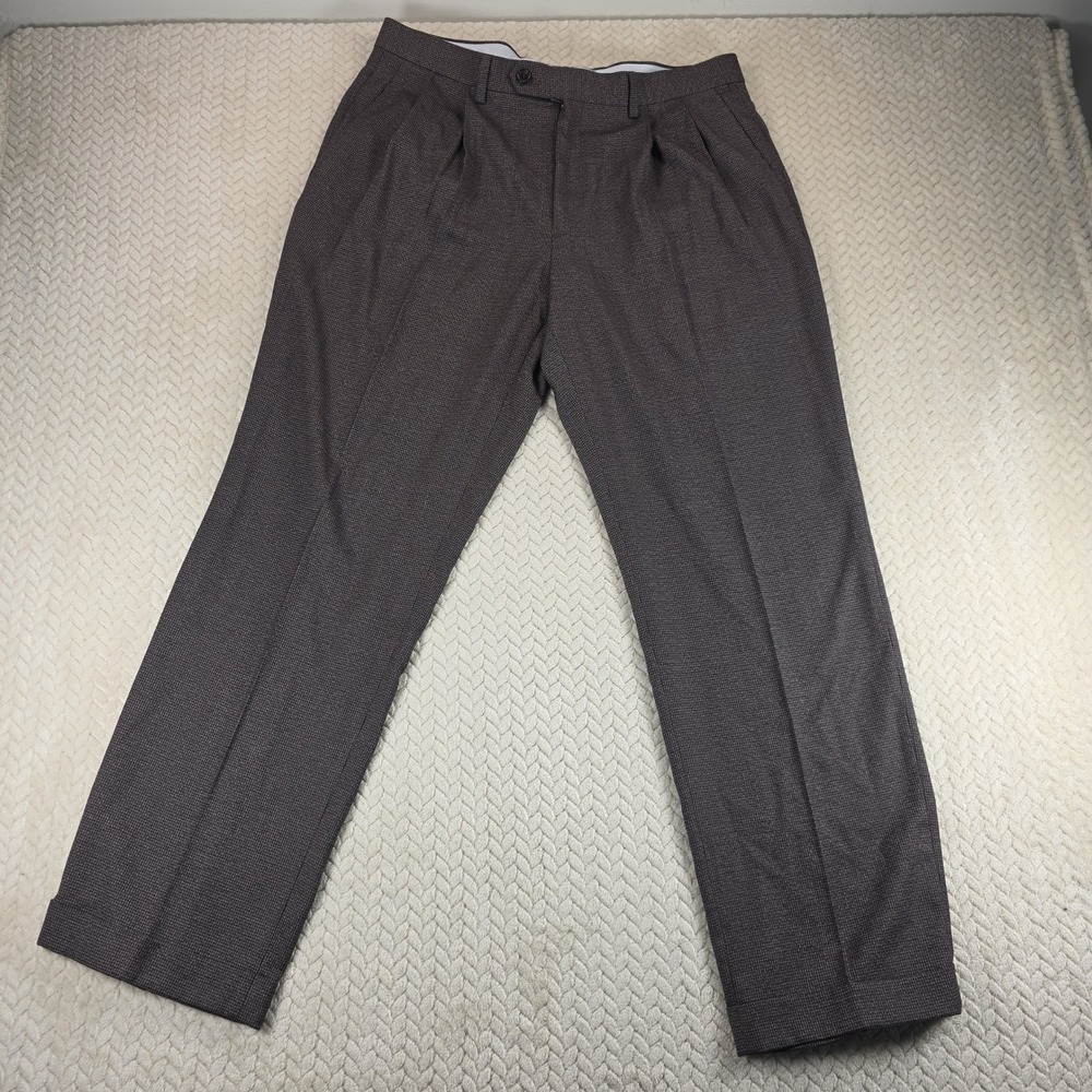 Ralph Lauren Brown Micro Houndstooth Pleated Dress Pants 34x30 Mens Trousers